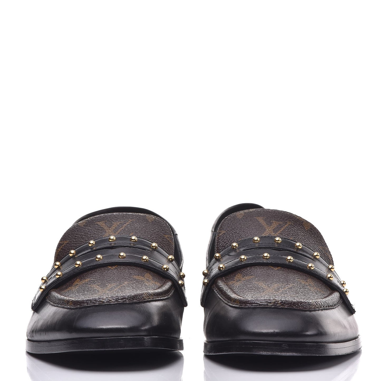 Calfskin Monogram Studded Loafers 39 Black