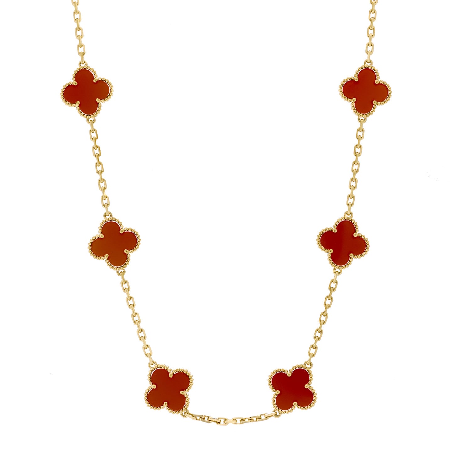 18K Yellow Gold Carnelian 10 Motifs Vintage Alhambra Necklace