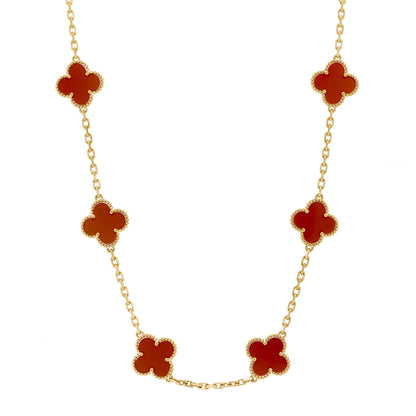 Van Cleef & Arpels 18K Yellow Gold Carnelian 10 Motifs Vintage Alhambra Necklace 1 of 6