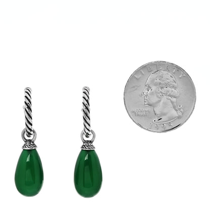 David Yurman Sterling Silver Green Onyx Hoop Drop Earrings 2 of 5
