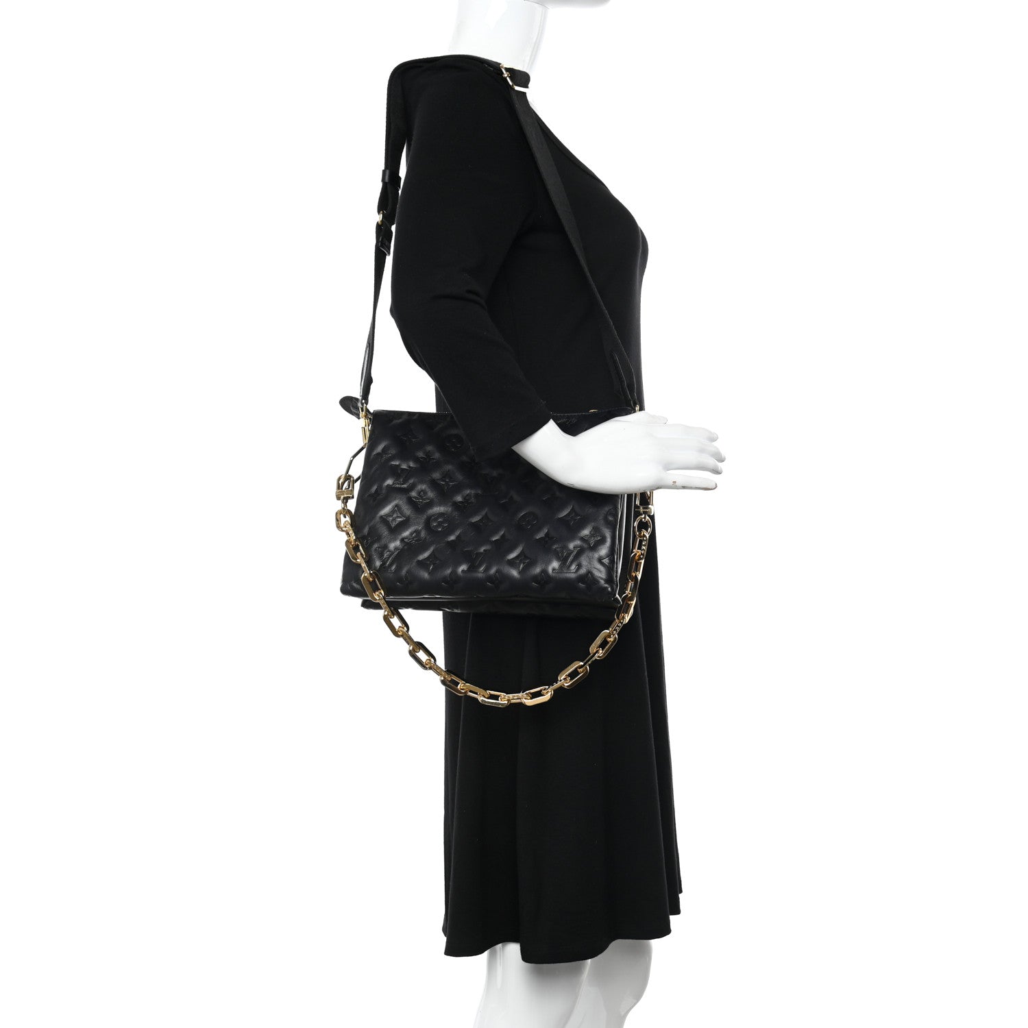 Louis Vuitton Lambskin Embossed Monogram Coussin PM Black 2 of 11