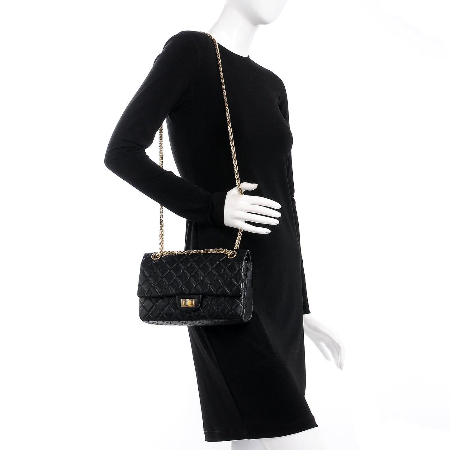 Aged Calfskin Quilted 2.55 Pearls Reissue 225 Flap Black