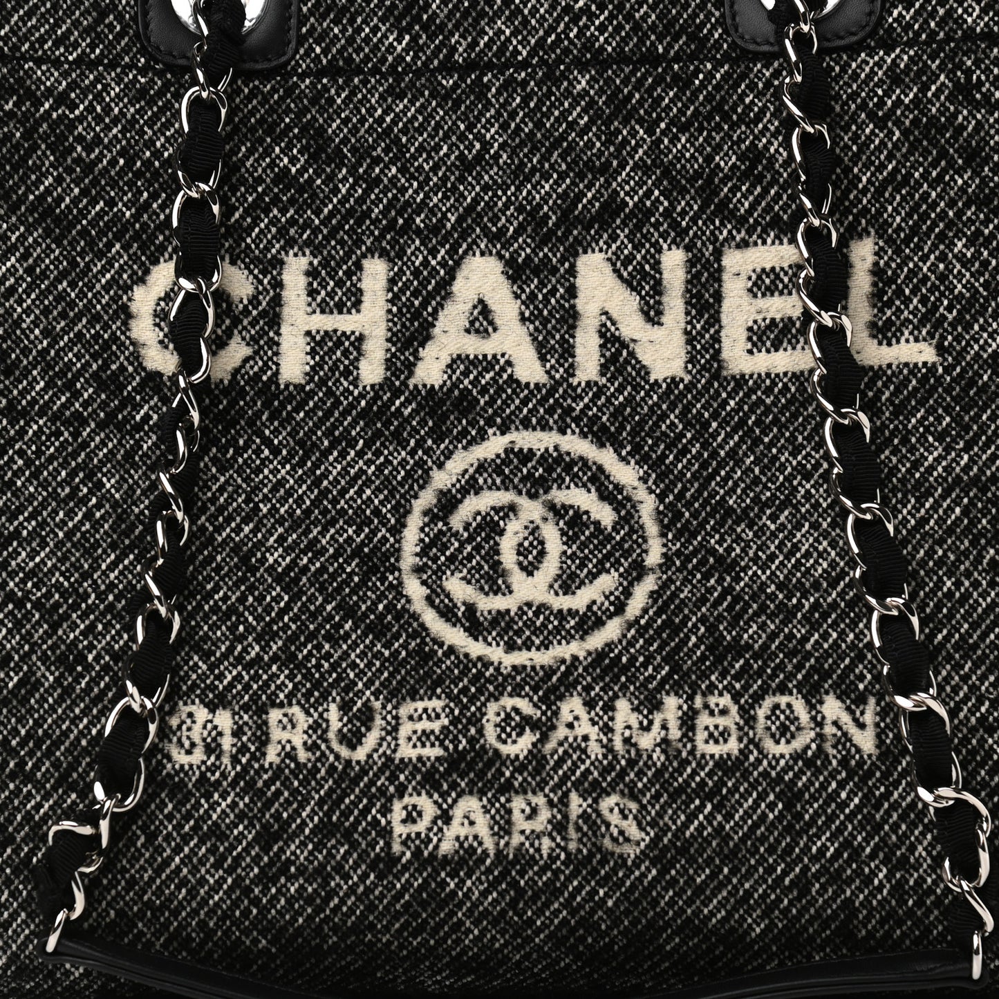 Mixed Fibers Calfskin Medium Deauville Tote Black