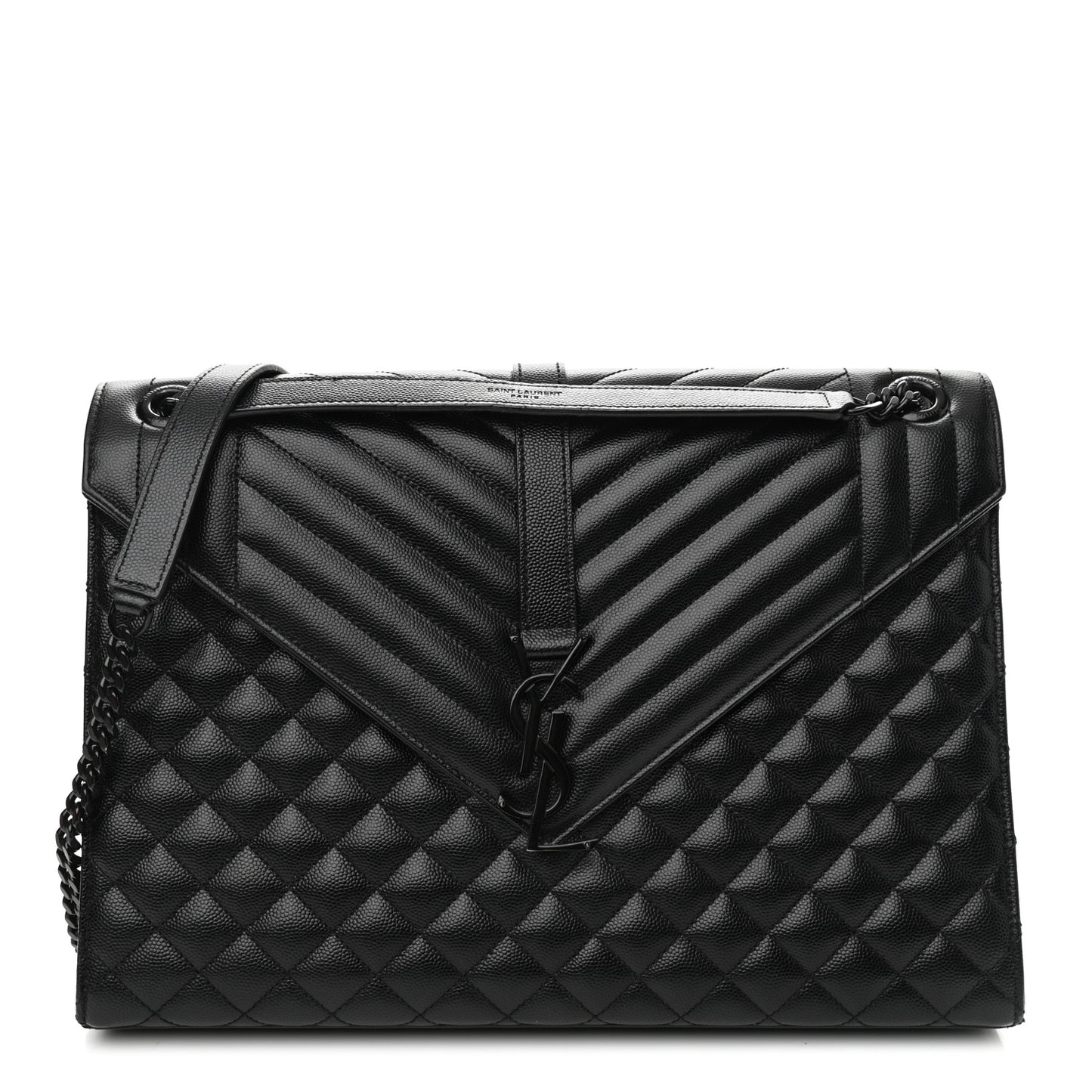 Grain De Poudre Textured Mixed Matelasse Large Triquilt Monogram Monochrome Satchel Black