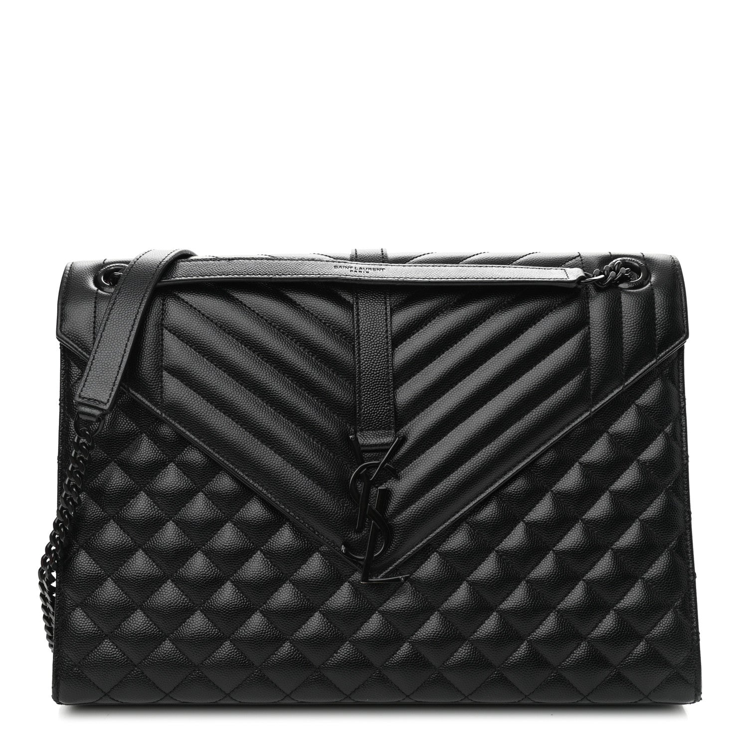 Saint Laurent Grain De Poudre Textured Mixed Matelasse Large Triquilt Monogram Monochrome Satchel Black 1 of 9