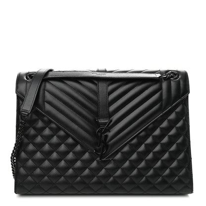 Saint Laurent Grain De Poudre Textured Mixed Matelasse Large Triquilt Monogram Monochrome Satchel Black 1 of 9