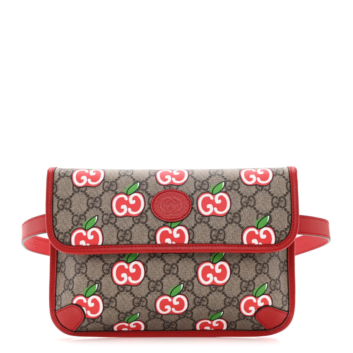 GG Supreme Monogram Apple Interlocking G Belt Bag Beige Multicolor Lobster Red