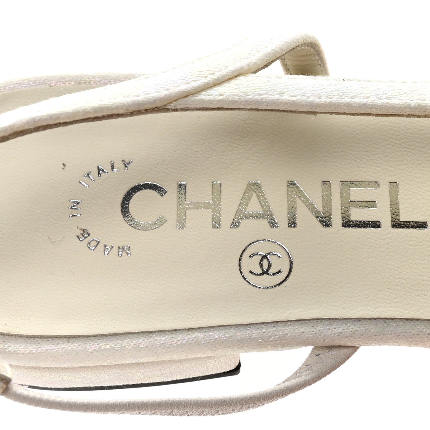 Chanel Iridescent Tweed Cap Toe CC Slingback Flats 38.5 White