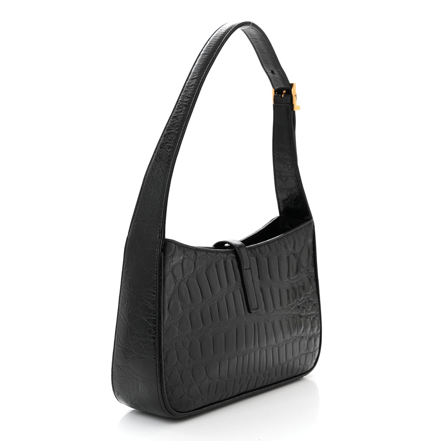 Saint Laurent Calfskin Crocodile Embossed LE 5 A 7 Hobo Black 3 of 10