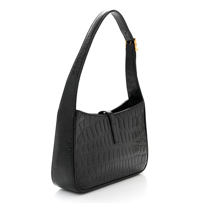 Saint Laurent Calfskin Crocodile Embossed LE 5 A 7 Hobo Black 3 of 10