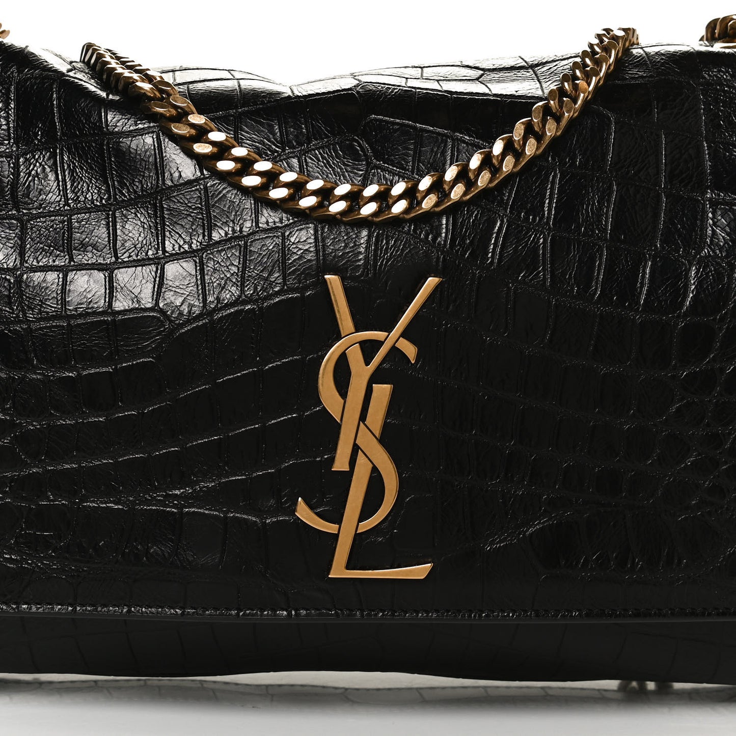 Calfskin Crocodile Embossed Suede Medium Reversible Monogram Kate Satchel Military Taupe