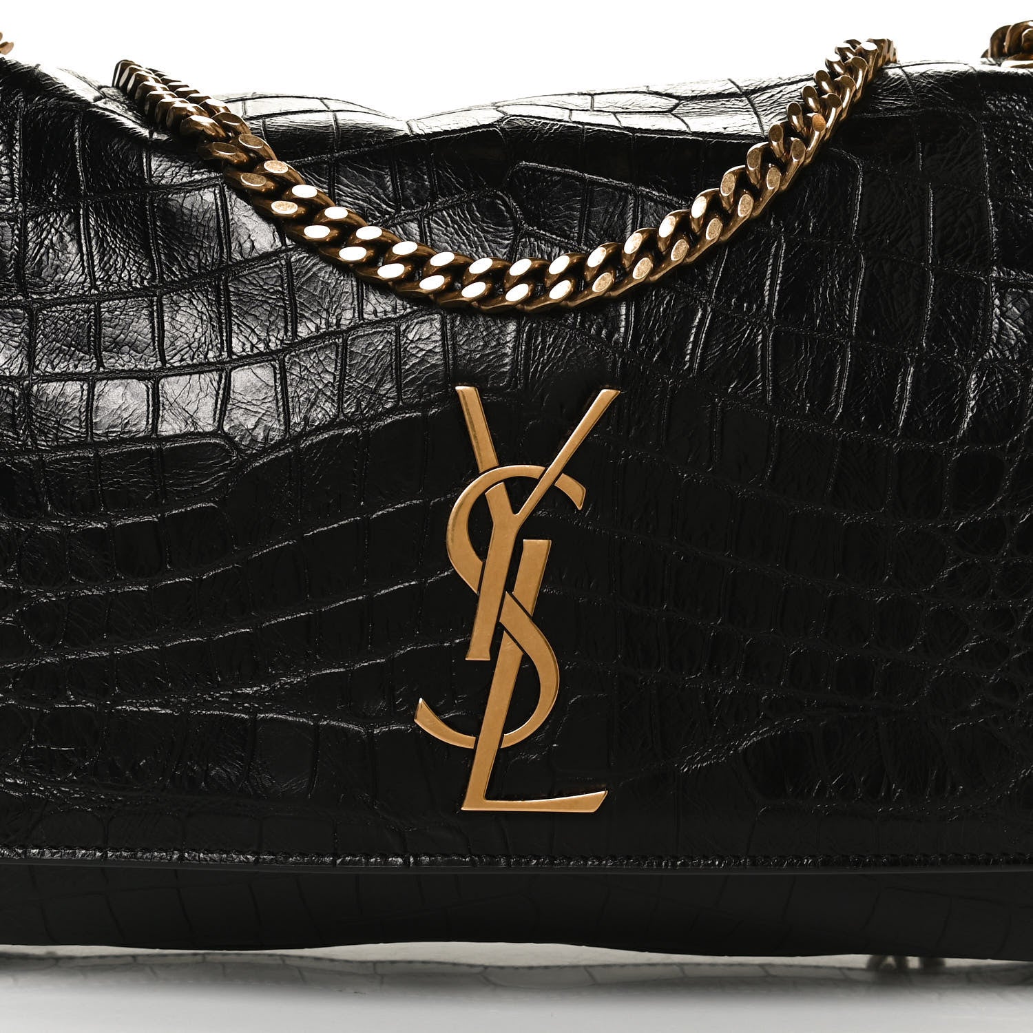 Saint Laurent Calfskin Crocodile Embossed Suede Medium Reversible Monogram Kate Satchel Military Taupe 11 of 16