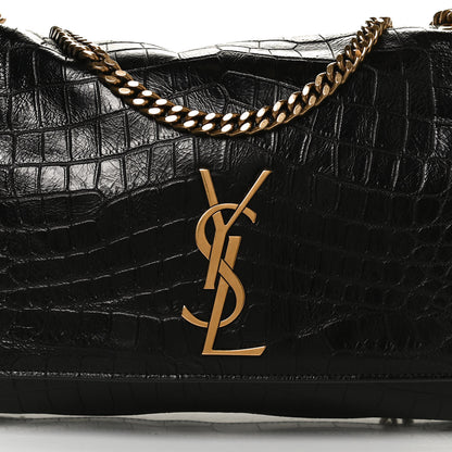 Saint Laurent Calfskin Crocodile Embossed Suede Medium Reversible Monogram Kate Satchel Military Taupe 11 of 16