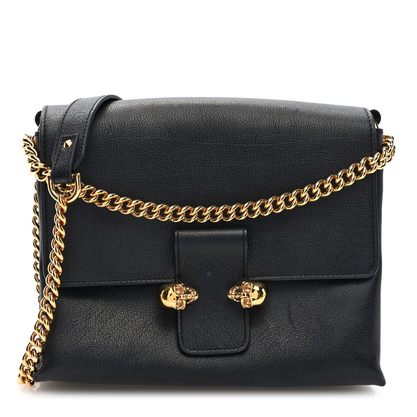 Calfskin Small Twin Skull Chain Crossbody Black