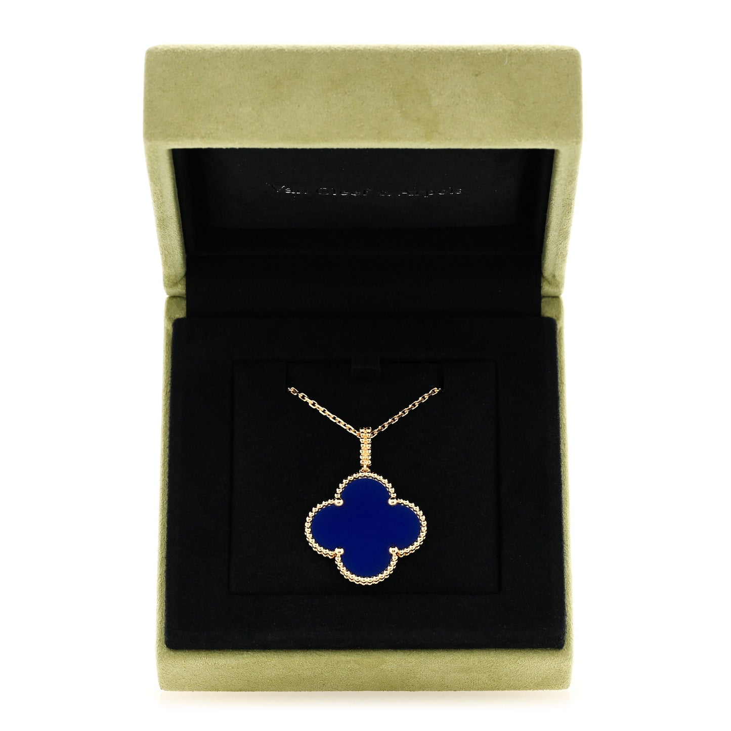 18K Yellow Gold Blue Agate Magic Alhambra Long Necklace