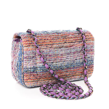 Chanel Tweed Quilted Mini Rectangular Flap Blue Pink Orange 2 of 10