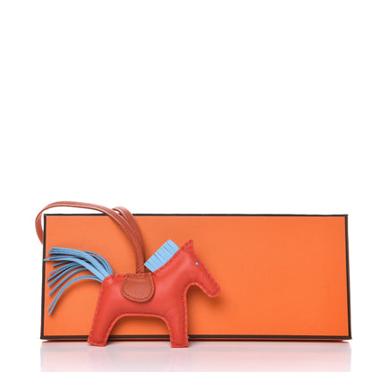 Hermes Milo Lambskin Grigri Rodeo Horse Bag Charm PM Capucine Celeste Cornaline 4 of 4