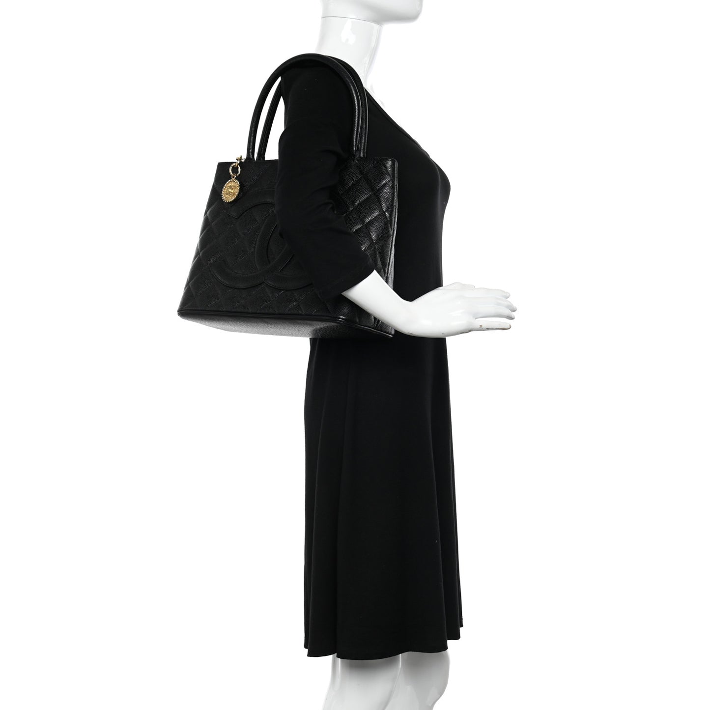 Caviar Quilted Medallion Tote Black