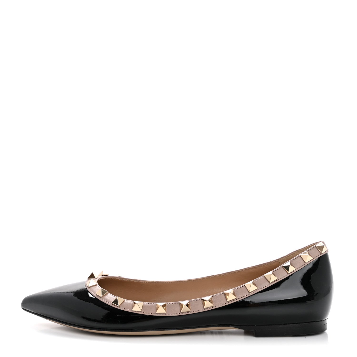Valentino Garavani Patent Nappa Rockstud Ballerina Flats 37.5 Black Poudre 1 of 12