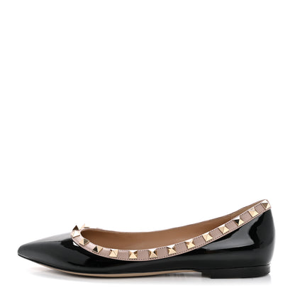 Valentino Garavani Patent Nappa Rockstud Ballerina Flats 37.5 Black Poudre 1 of 12