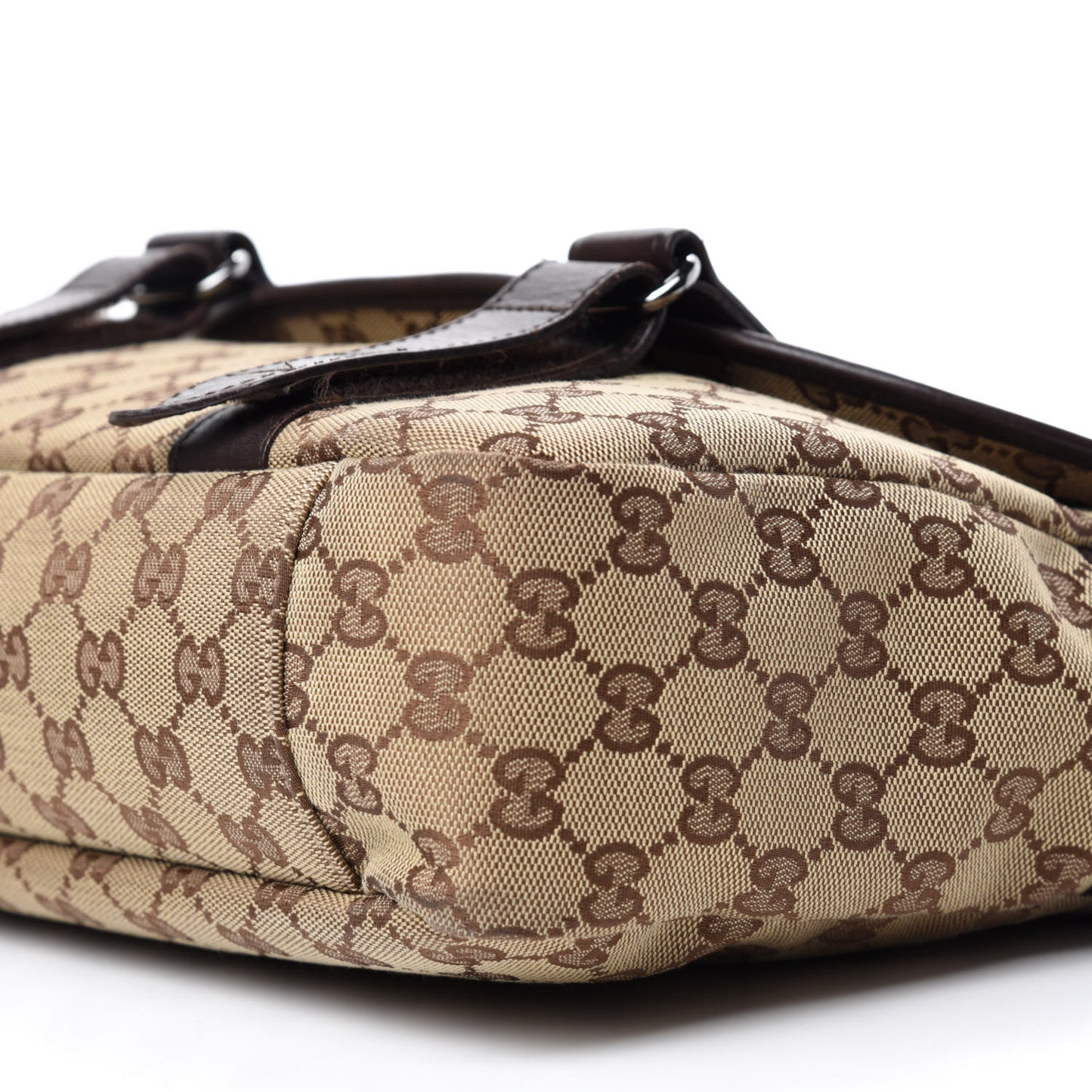 Monogram Medium Double Buckle Flap Messenger Bag Beige Dark Brown