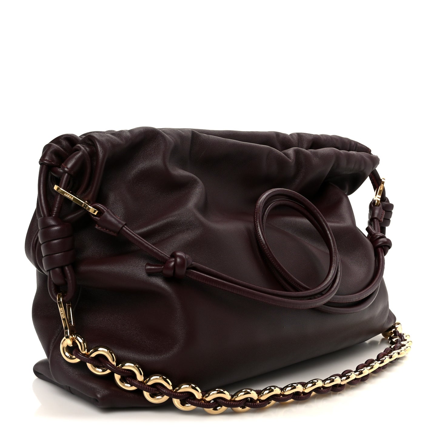 Mellow Nappa Donut Chain Large Flamenco Knot Clutch Dark Burgundy