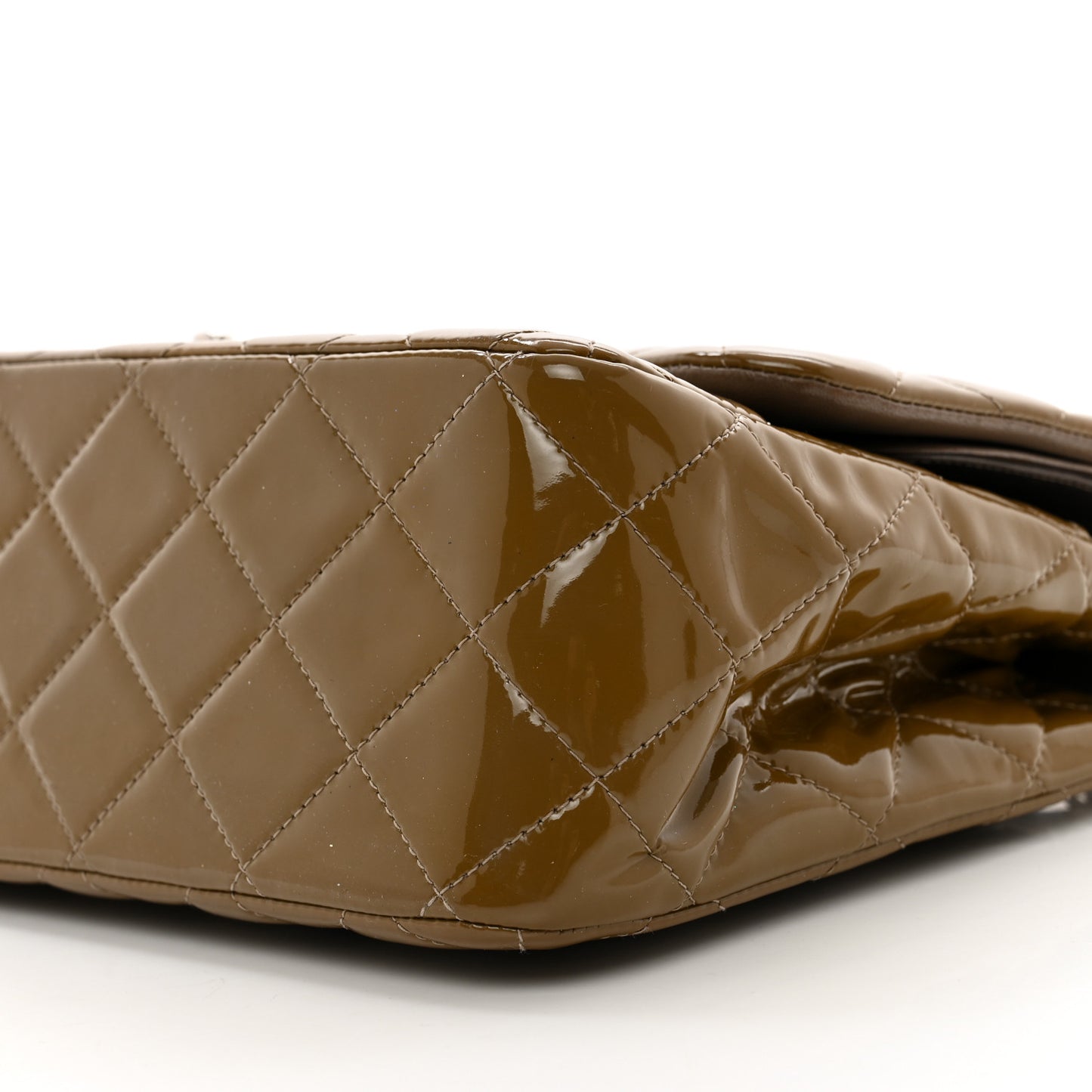 Patent Calfskin Quilted Jumbo Double Flap Brown