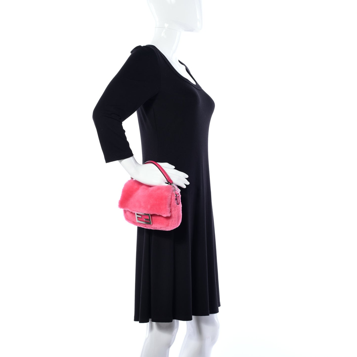 Shearling Shiny Nappa Mini Baguette Rosa Fluo