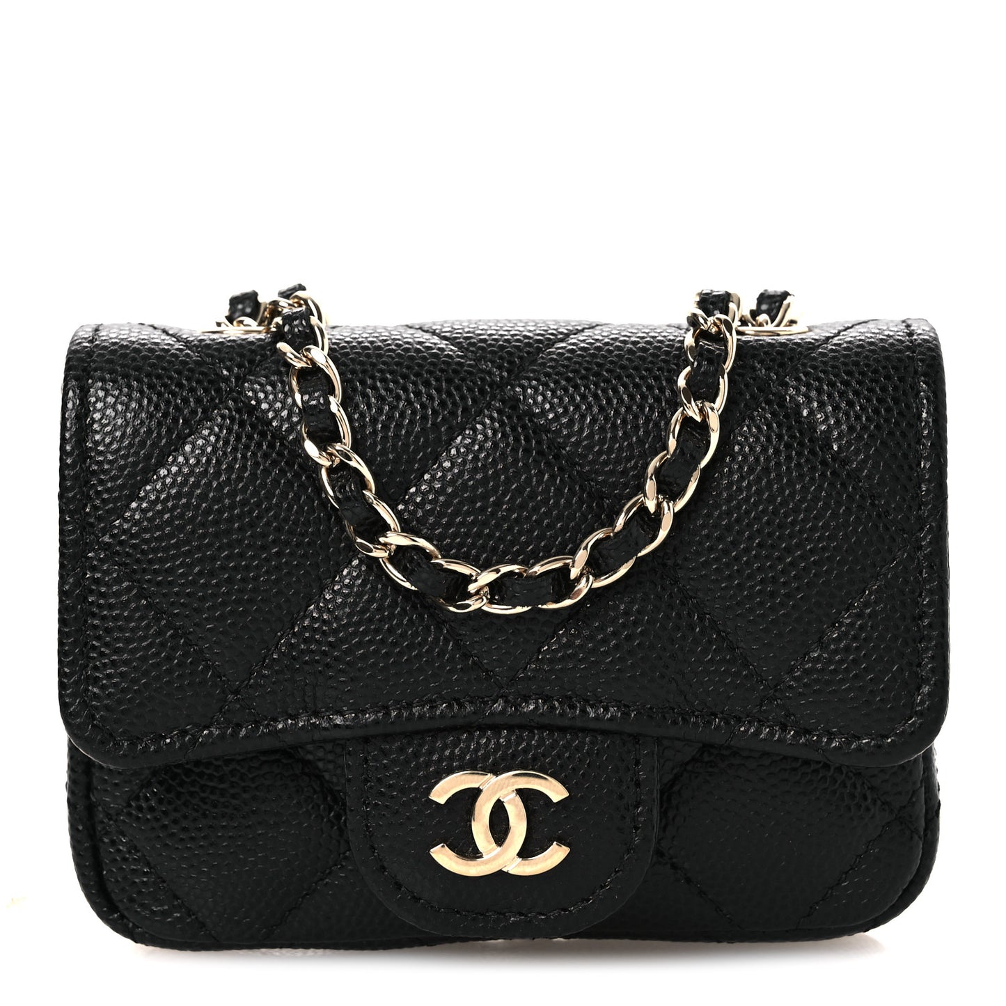 Caviar Quilted Mini Chain Belt Bag Black