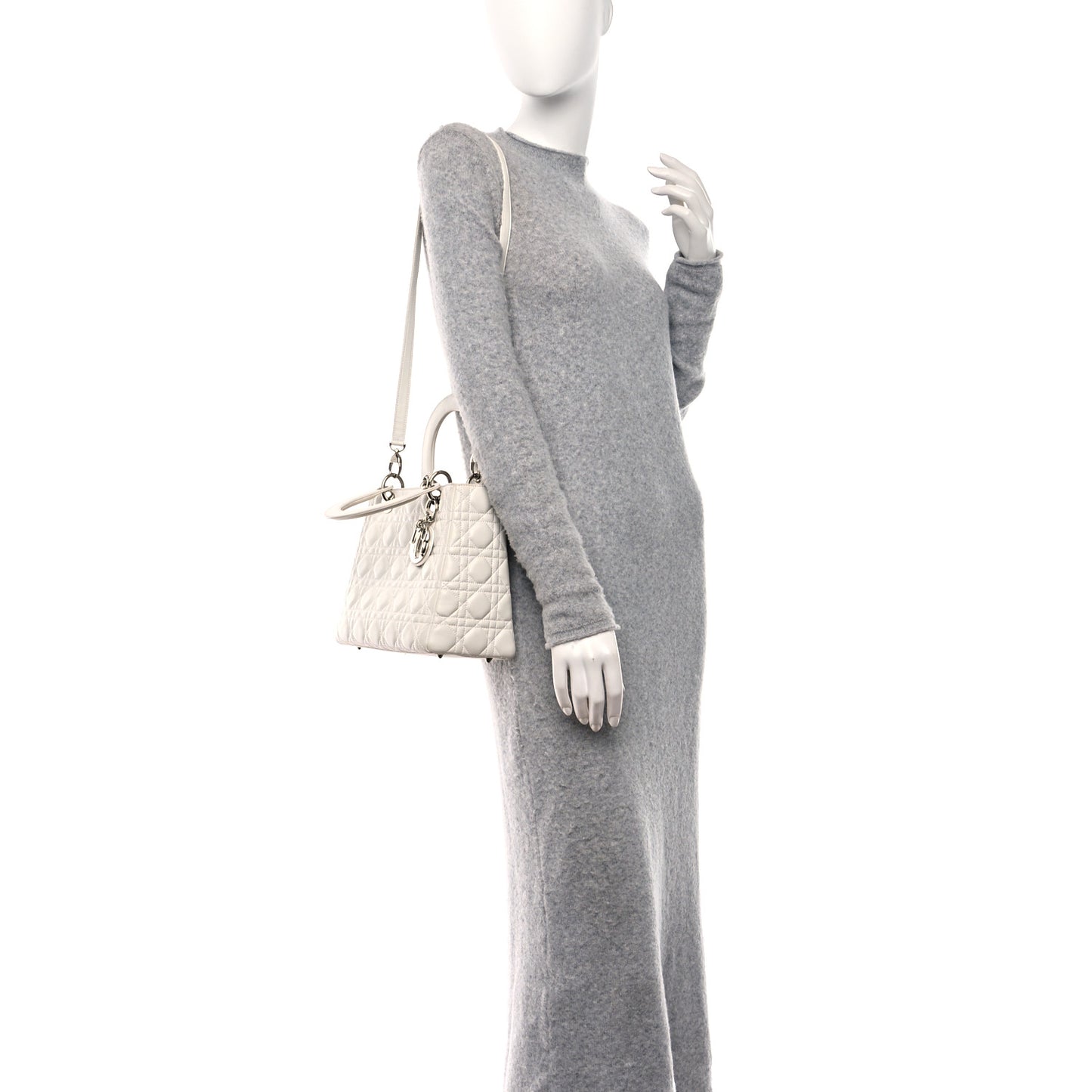 Lambskin Cannage Medium Lady Dior White