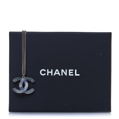 Chanel Crystal Baguette CC Necklace Silver Blue 7 of 7
