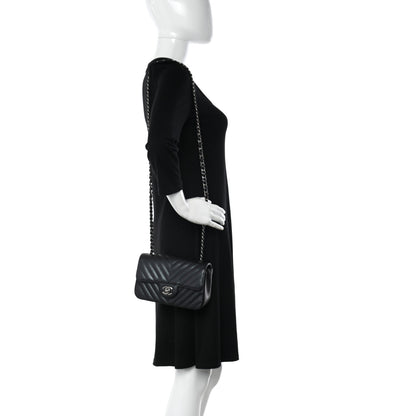 Chanel Metallic Caviar Chevron Quilted Mini Rectangular Flap Black 2 of 10