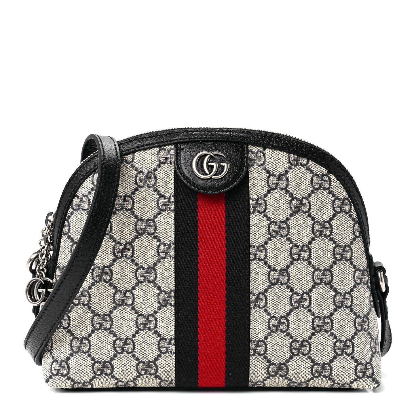 GG Supreme Monogram Textured Dollar Calfskin Web Small Ophidia Dome Shoulder Bag Beige Blue