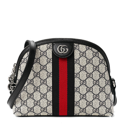 Gucci GG Supreme Monogram Textured Dollar Calfskin Web Small Ophidia Dome Shoulder Bag Beige Blue 1 of 13