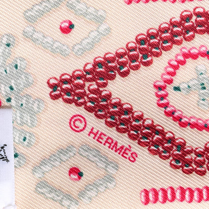 Hermes Silk Kelly en Perles Twilly Creme FRAMBOISE 3 of 4