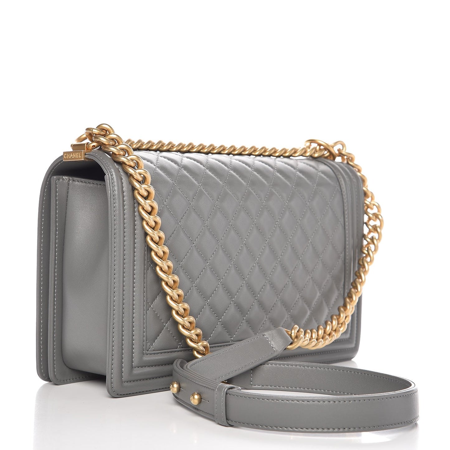 Lambskin Quilted New Medium Boy Flap Grey