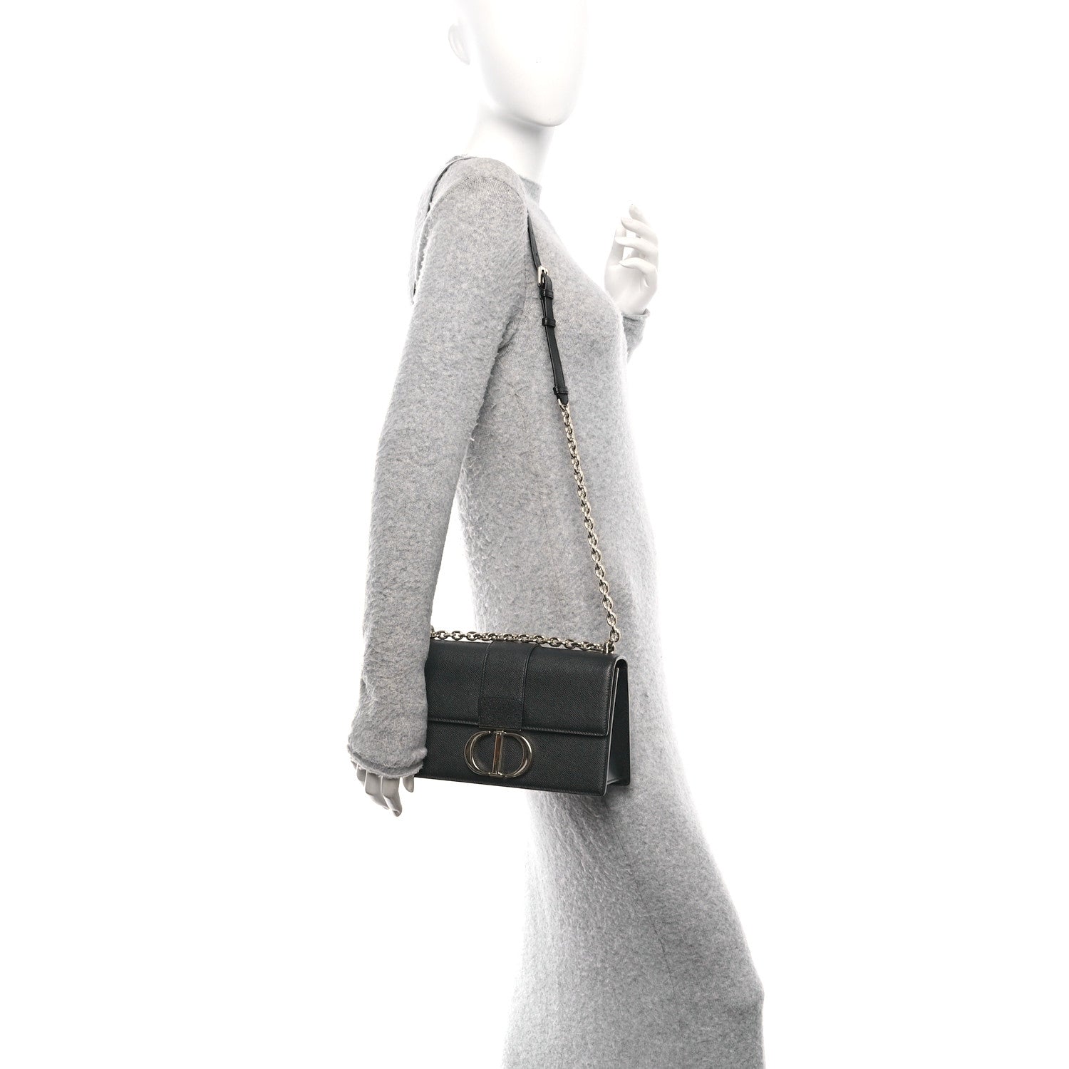 Christian Dior Grained Calfskin Embossed 30 Montaigne Chain Flap Bag Black 2 of 10