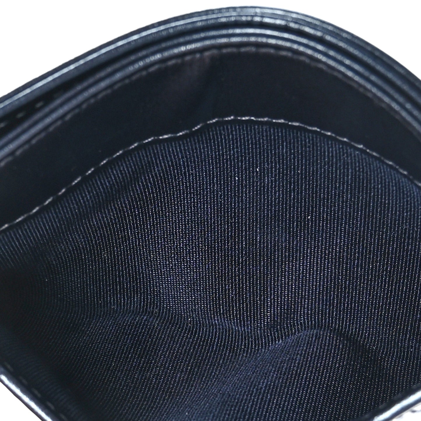 Metallic Lambskin Quilted Card Holder Dark Blue