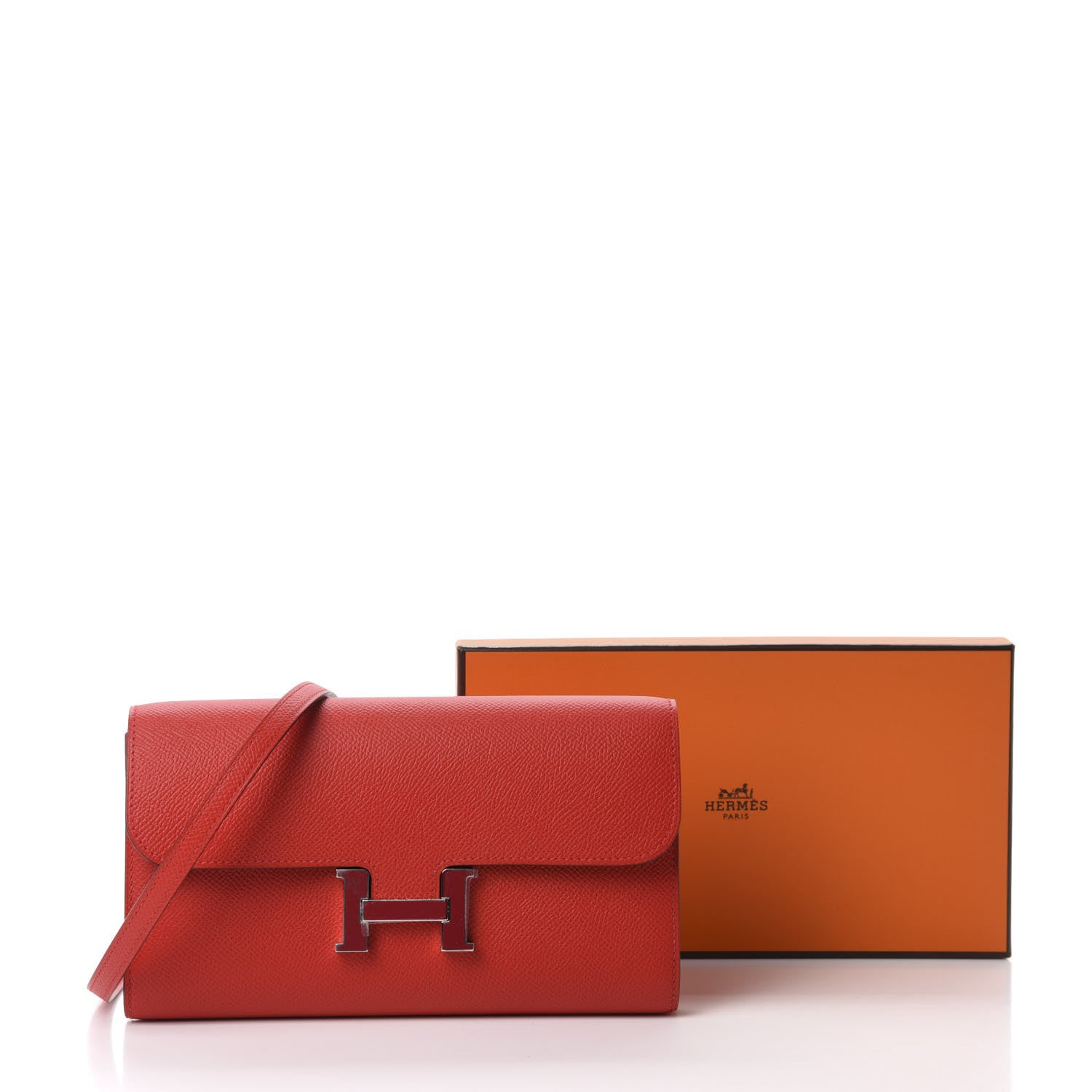 Hermes Epsom Enamel Constance Wallet To Go Rouge De Coeur Rubis 10 of 10