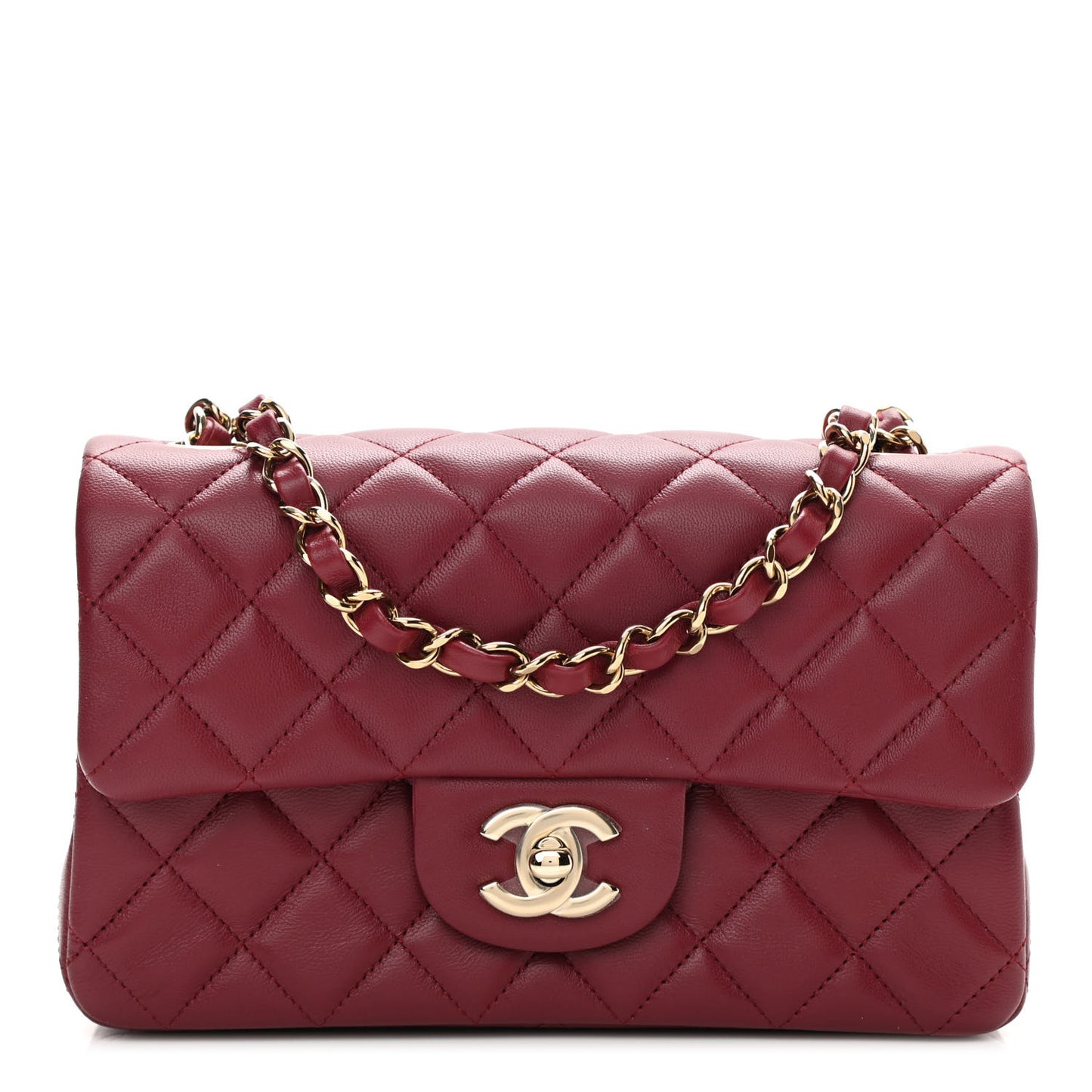 Lambskin Quilted Mini Rectangular Flap Burgundy