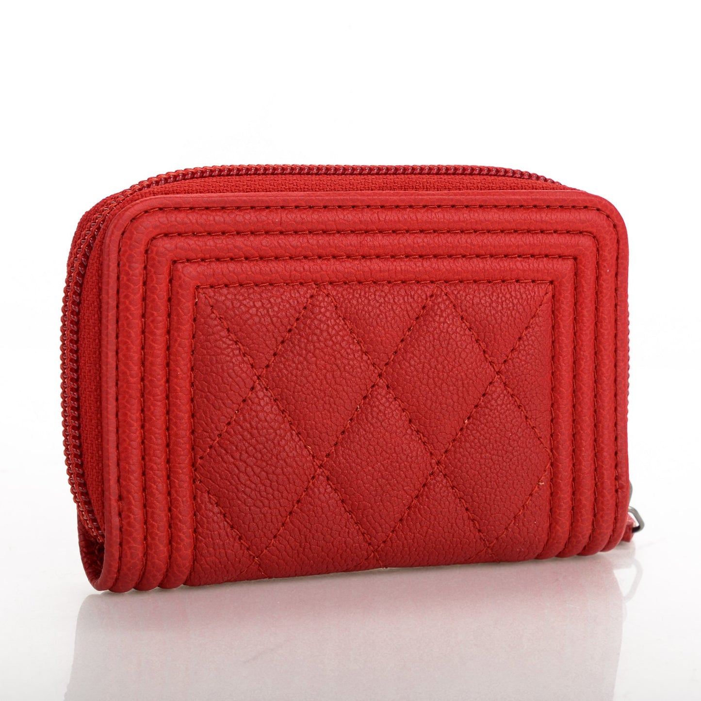 Caviar Quilted Boy Zip Around Coin Purse Wallet Red