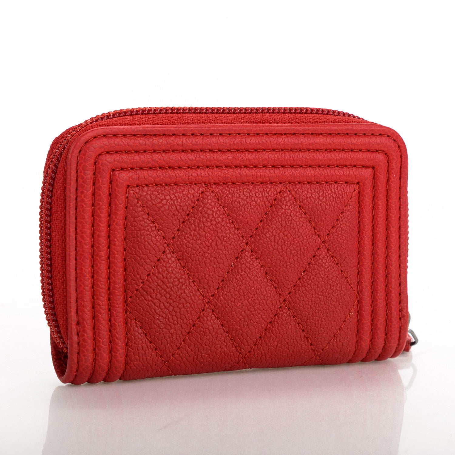 Chanel Caviar Quilted Boy Zip Around Coin Purse Wallet Red 3 of 7