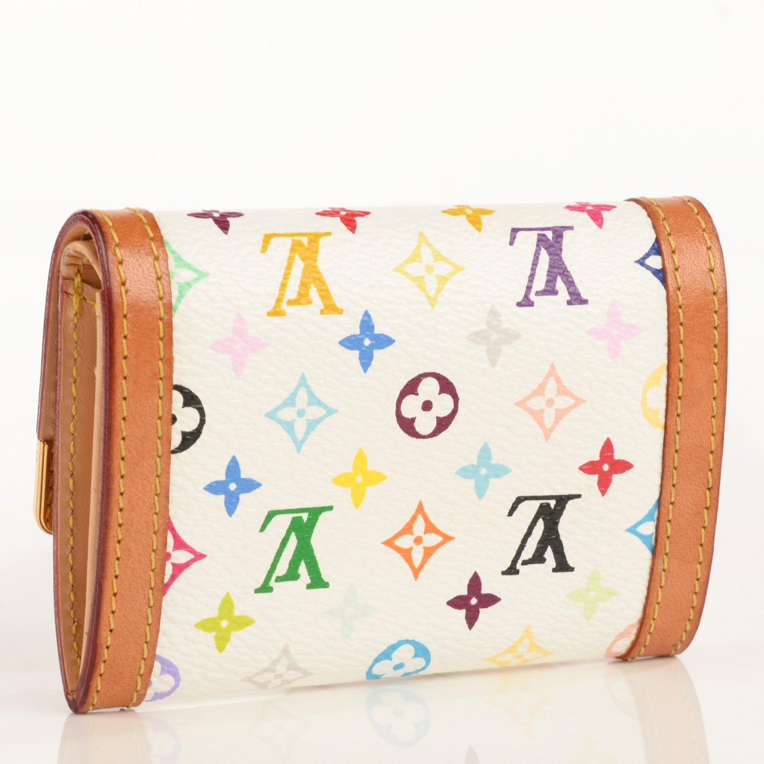 Louis Vuitton Monogram Multicolor Porte-Monnaie Plat Coin Purse White 3 of 7