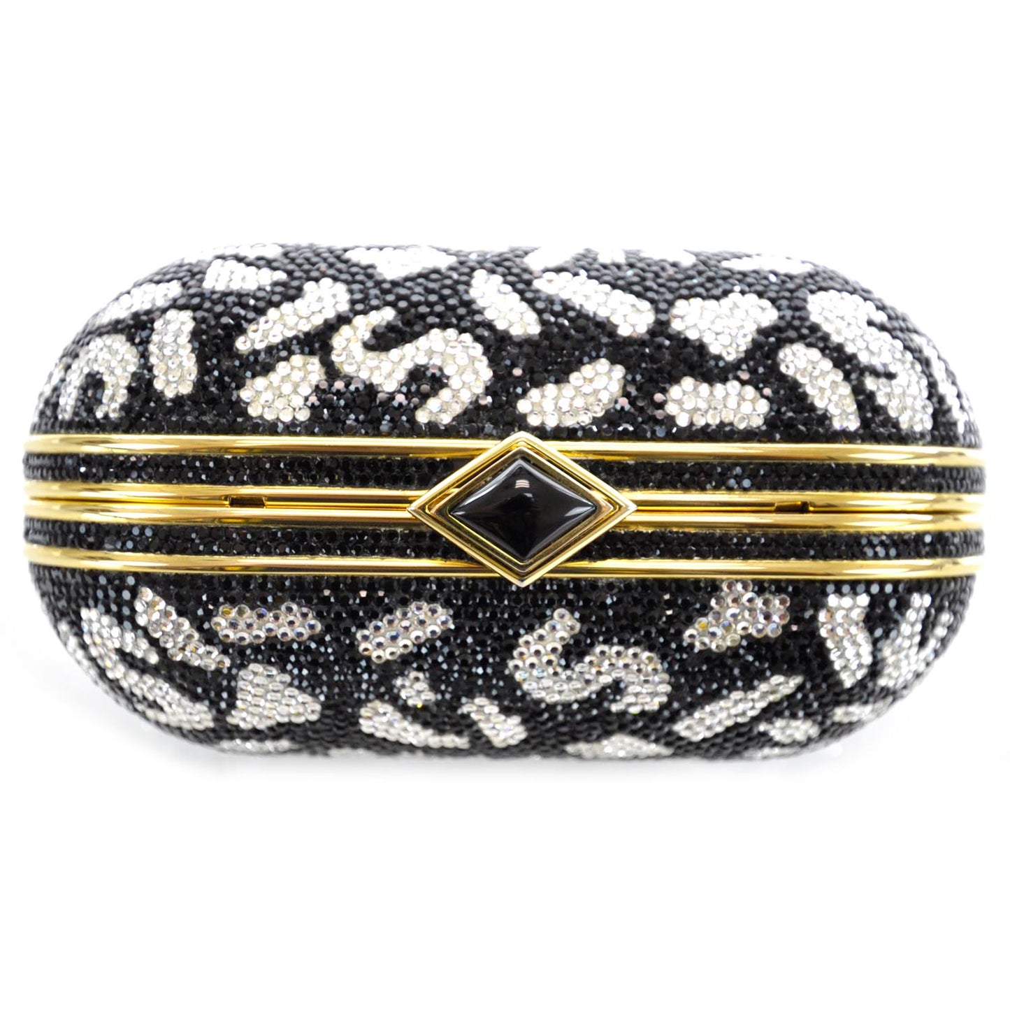 Crystal Minaudiere Clutch Black White