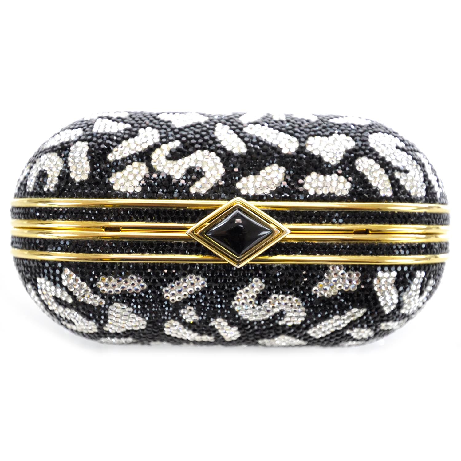 Judith Leiber Crystal Minaudiere Clutch Black White 8 of 11