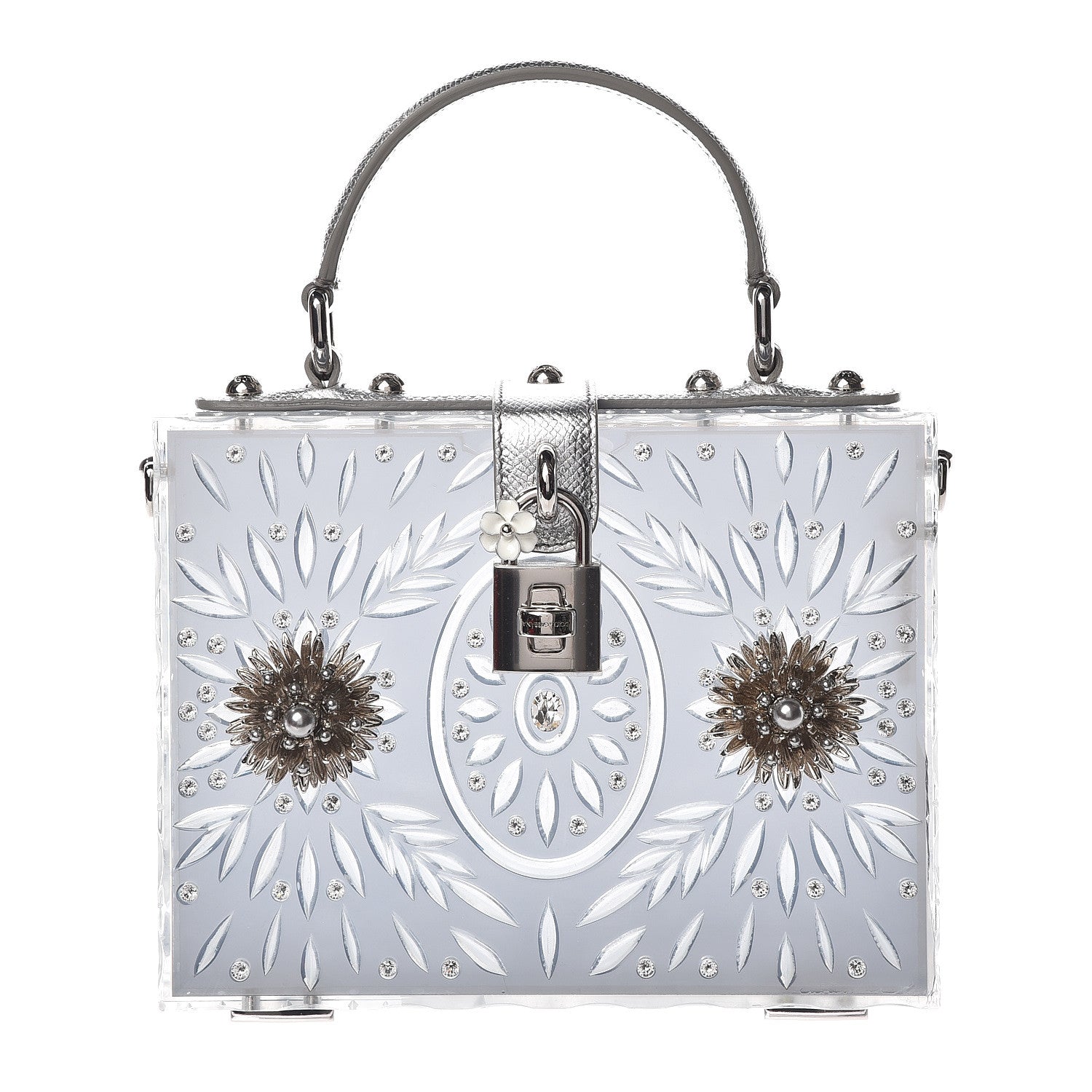 Dolce & Gabbana Plexiglass Embellished Metallic Dauphine Box Bag Argento 1 of 21