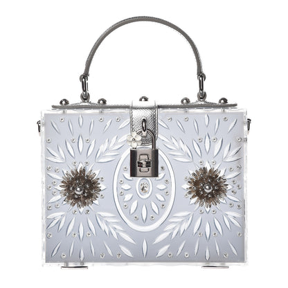 Dolce & Gabbana Plexiglass Embellished Metallic Dauphine Box Bag Argento 1 of 21