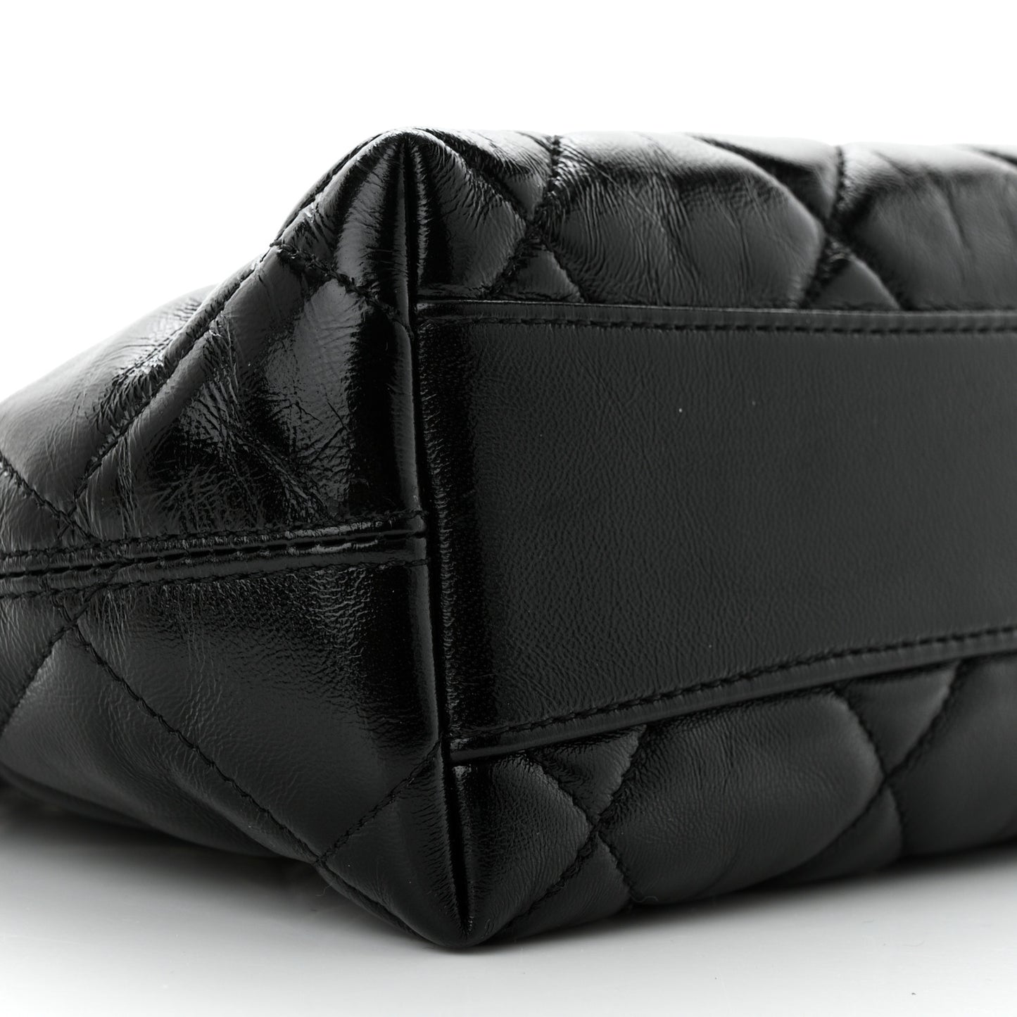Shiny Crumpled Lambskin Quilted Small CC Funky Town Hobo Black