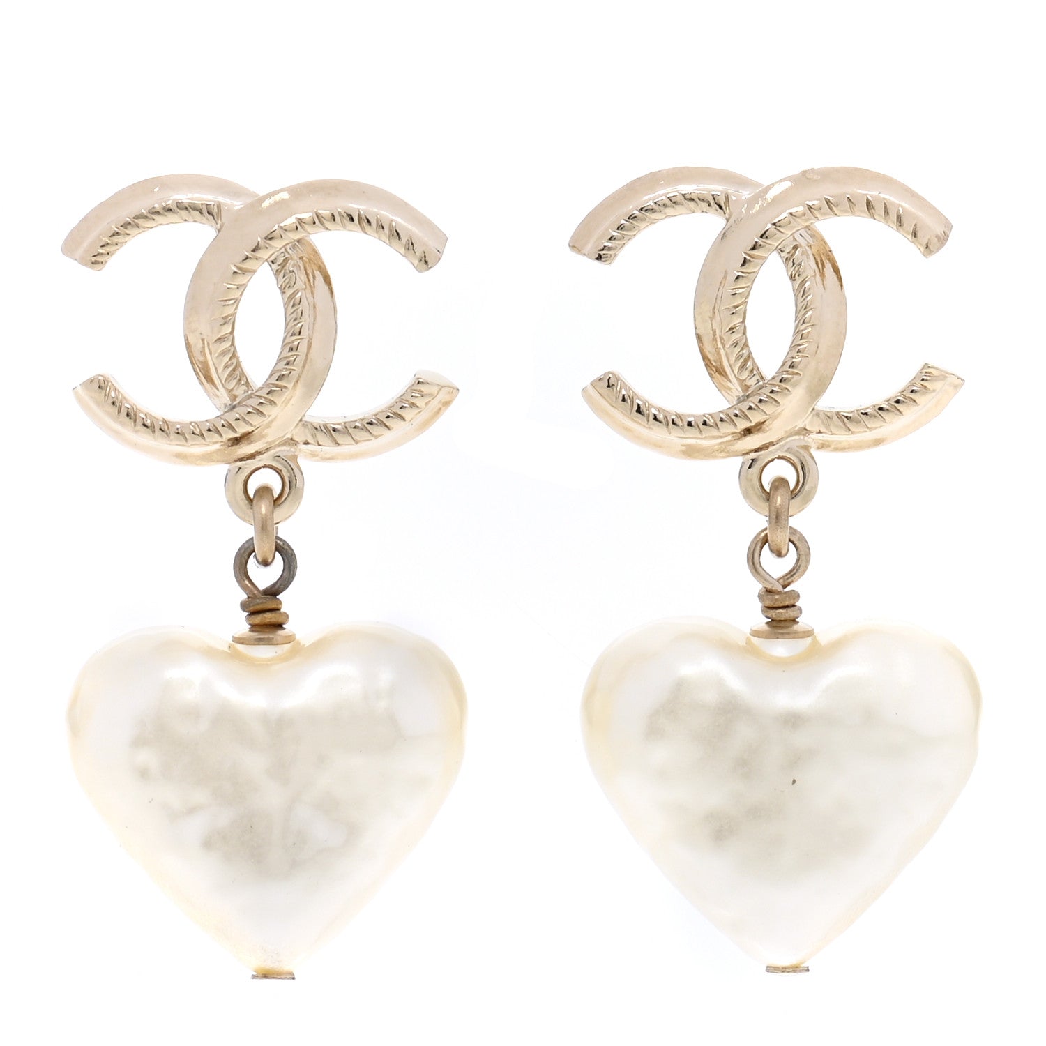 Chanel Pearl CC Heart Drop Earrings Gold 1 of 5