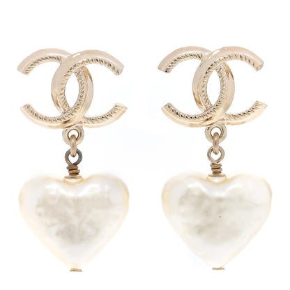 Chanel Pearl CC Heart Drop Earrings Gold 1 of 5